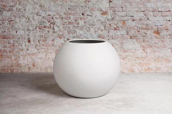 Fiber Saksı  Beyaz Küre Yuvarlak Top Vazo Dekoratif Saksı Fiberglas 30*30cm - 5