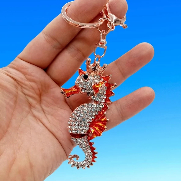 Turuncu Kristal Taşlı Denizatı Anahtarlık - Resim 3
