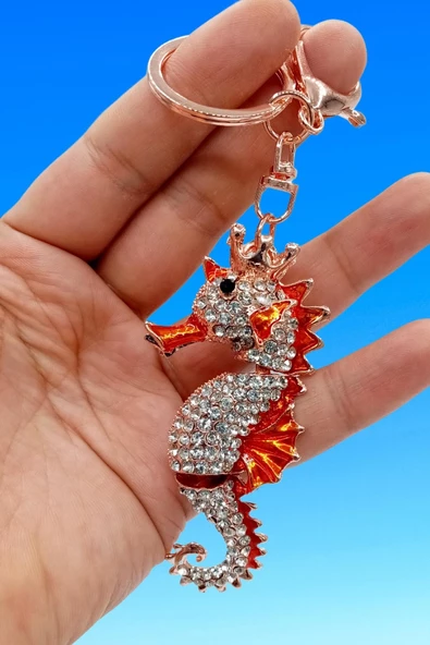 Turuncu Kristal Taşlı Denizatı Anahtarlık - Resim 8