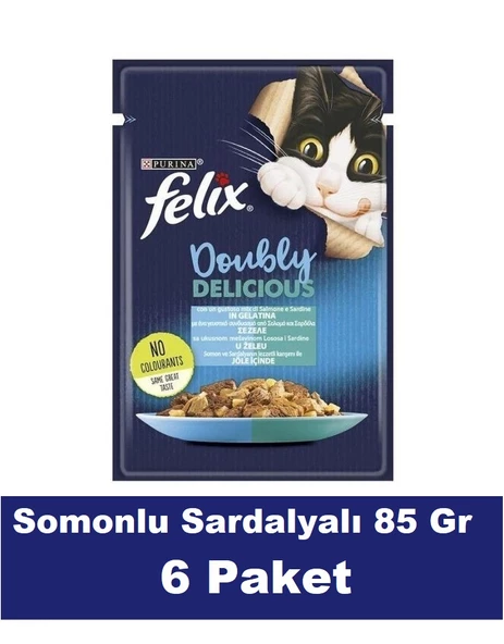 Felix Çifte Lezzet Somonlu ve Sardalyalı Yetişkin Kedi Konservesi 85 Gr x 6 Adet