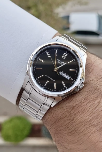 Casio CSISTE94 Kadranı Siyah Kordonu Gümüş Renk Gün ve Takvim Fonksiyonlu Hediye Paketli Erkek Kol Saati - Resim 3