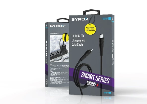 Syrox C140TT 100W PD 1.21mt Type-C Şarj & Data Kablosu - Siyah - 2