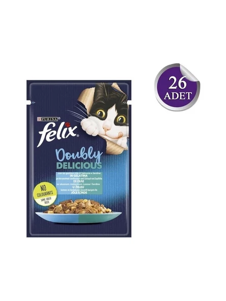 Felix Çifte Lezzet Somonlu Ve Sardalyalı Yetişkin Kedi Konservesi 85 Gr X 26 Adet