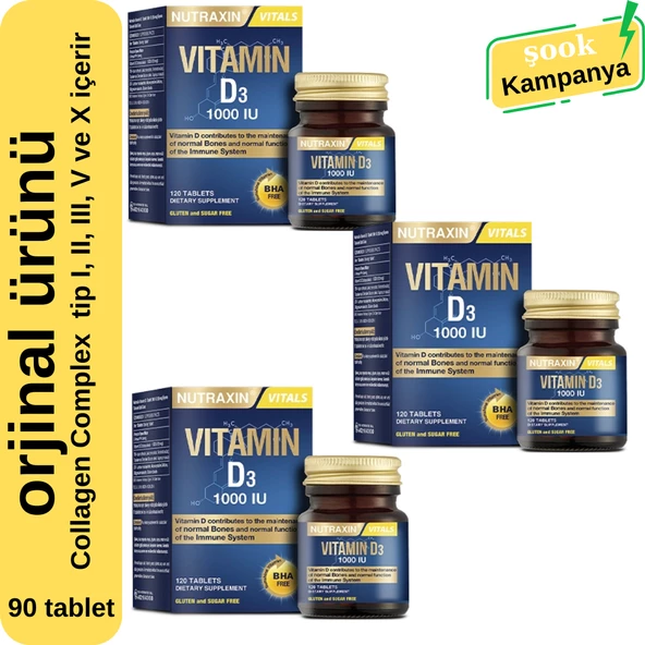 Nutraxin D3 3'lü Vitamini (1.000 IU)-120 Adet Tablet