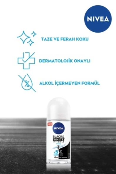 Nivea Kadın Roll On Deodorant Black&White Invisible Pure 48 Saat Anti-perspirant Koruma 50ml - 4