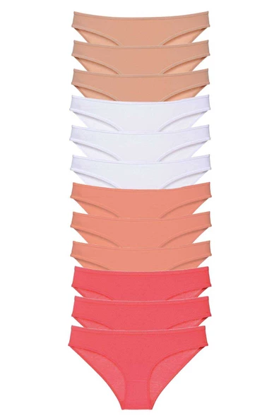 12 adet Süper Eko Set Likralı Kadın Slip Külot Ten Beyaz Pudra Fuşya ürün görseli 1