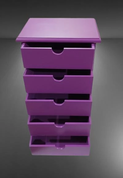 Hobi 90409 Şifonyer Takı Makyaj Kutusu 5Çekmece Parlak MOR Lake Boya ElYapım - 7