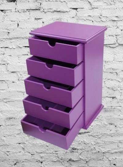 Hobi 90409 Şifonyer Takı Makyaj Kutusu 5Çekmece Parlak MOR Lake Boya ElYapım - 4