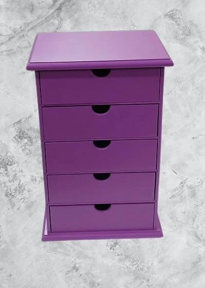 Hobi 90409 Şifonyer Takı Makyaj Kutusu 5Çekmece Parlak MOR Lake Boya ElYapım - 3