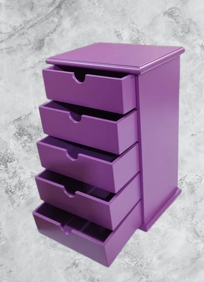 Hobi 90409 Şifonyer Takı Makyaj Kutusu 5Çekmece Parlak MOR Lake Boya ElYapım - 8