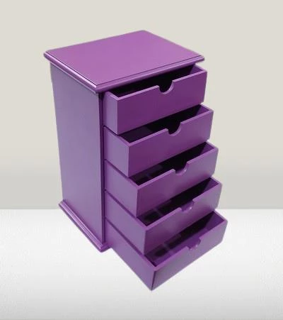 Hobi 90409 Şifonyer Takı Makyaj Kutusu 5Çekmece Parlak MOR Lake Boya ElYapım - 5