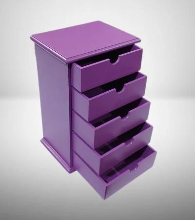 Hobi 90409 Şifonyer Takı Makyaj Kutusu 5Çekmece Parlak MOR Lake Boya ElYapım - 6