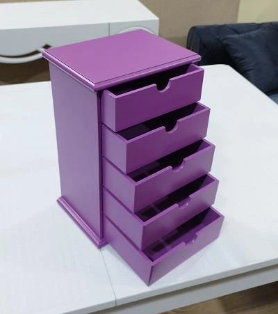 Hobi 90409 Şifonyer Takı Makyaj Kutusu 5Çekmece Parlak MOR Lake Boya ElYapım - 9
