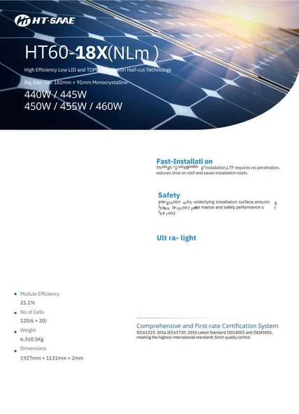450W Esnek Güneş Paneli Marin Tipi Solar Panel HT72-166M (L) - 3