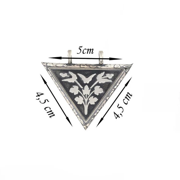 925 Ayar Gümüş Üçgen İçi Açılabilen Çiçek Muskalık Gümüş Kolye - 5