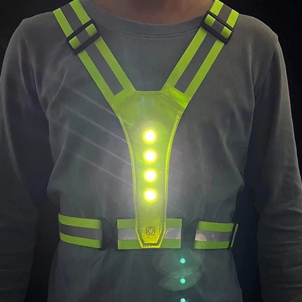 Reflektif Işıklı Yelek Sarı Fosforlu Neon Bisiklet, Motosiklet,Scooter Gece İkaz Uyarı Yeleği - 3