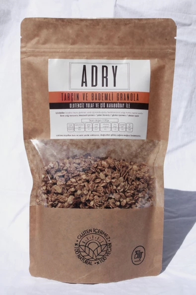 ADRY Tarçınlı ve Bademli Granola/vegan ve glutensiz/250gr/kahvaltılık/şeker ilavesiz/katkısız