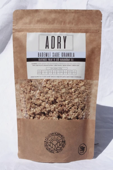 ADRY Bademli Sade Granola/vegan ve glutensiz/250gr/kahvaltılık/şeker ilavesiz/katkısız