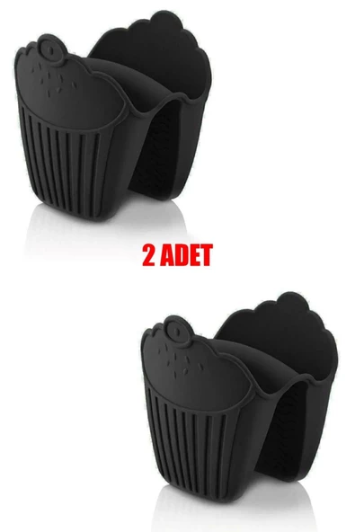 2 Adet Silikon Fırın Eldiveni Isı Yalıtımlı Kaymaz Siyah - 2