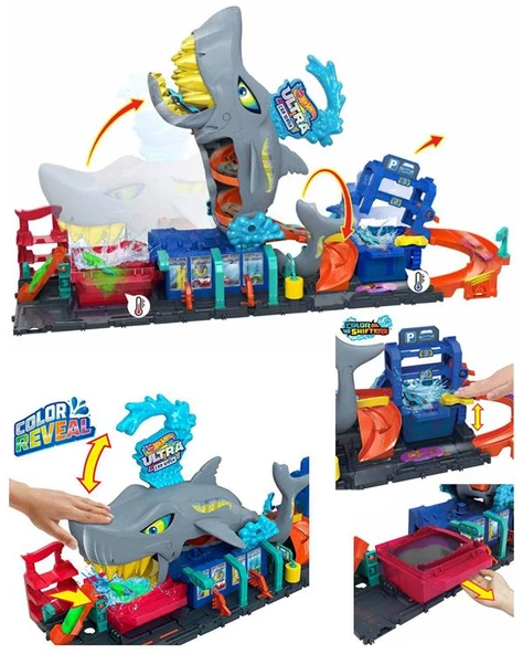 Hot Wheels Şehri Muhteşem Köpek Balığı Araba Yıkama Oyun Seti HTN82 - 3