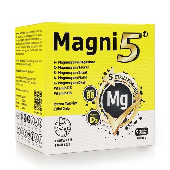 Magni5 Magnezyum Vitamin D3 B6 İçeren Takviye Edici Gıda 90 Kapsül