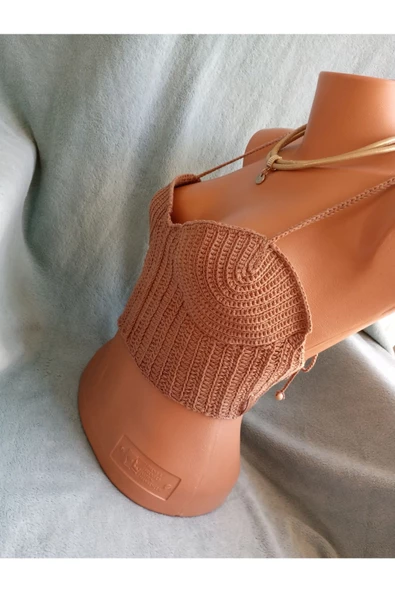 MAM Vip Handmade Koyu Bej Crop Top Büstiyer - 4