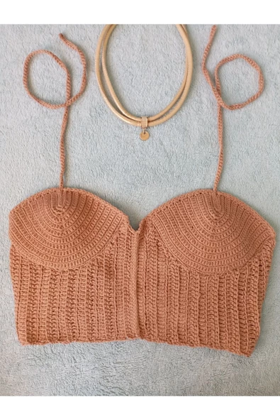 MAM Vip Handmade Koyu Bej Crop Top Büstiyer - 6