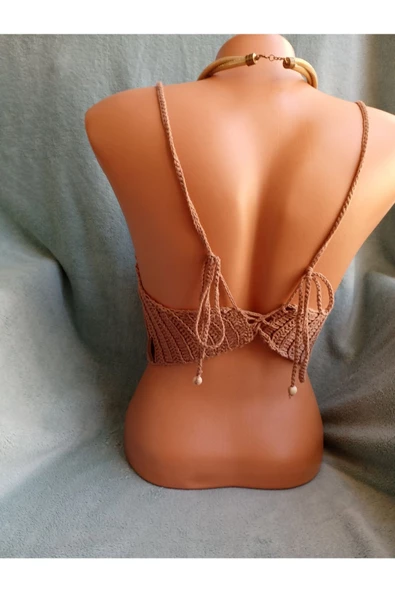 MAM Vip Handmade Koyu Bej Crop Top Büstiyer - 5