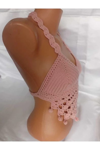 MAM Gül Kurusu Rengi Handmade Crop Top Büstiyer - 2