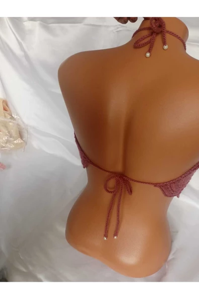 MAM Vişne Rengi Handmade Büstiyer Crop Top - 4