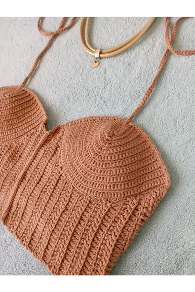 MAM Vip Handmade Koyu Bej Crop Top Büstiyer - 7