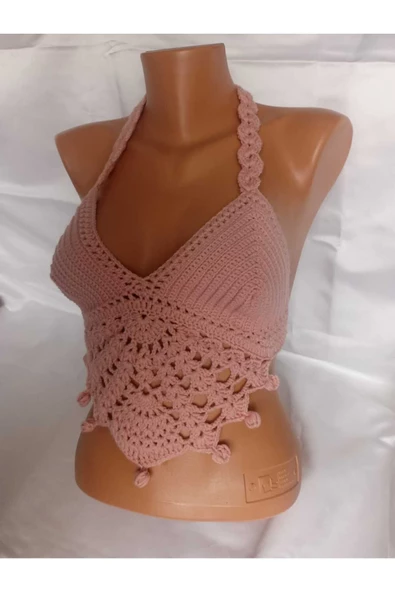 Gül Kurusu Rengi Handmade Crop Top Büstiyer