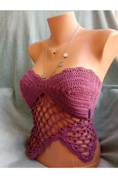 MAM Vip Handmade Bordo Crop Top Büstiyer - 2