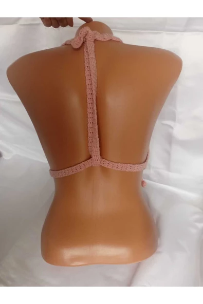 MAM Gül Kurusu Rengi Handmade Crop Top Büstiyer - 3