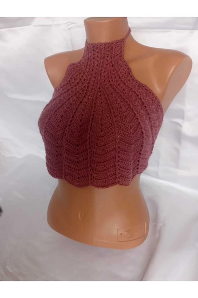 Vişne Rengi Handmade Büstiyer Crop Top