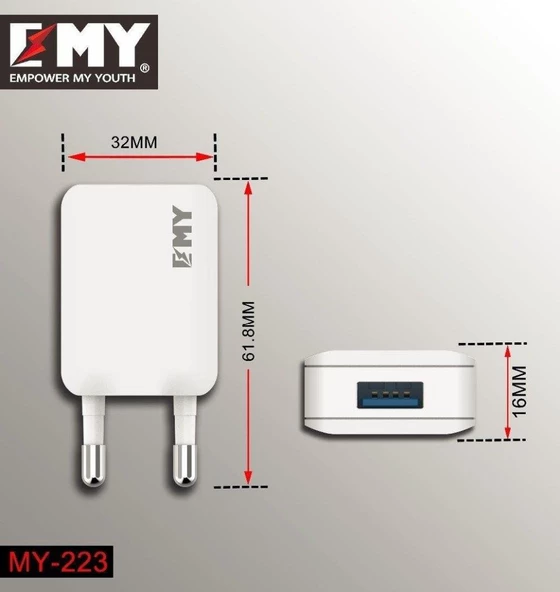 Emy My-223 Android Şarj Aleti USB Çıkışlı Samsung Galaxy S3/4/5/6/7, LG G3/4, Sony Xperia Serisi uyumlu - 2