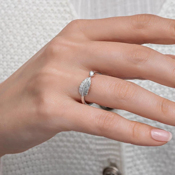 Yaprak Desenli 925 Gümüş Kadın Yüzük - Resim 8