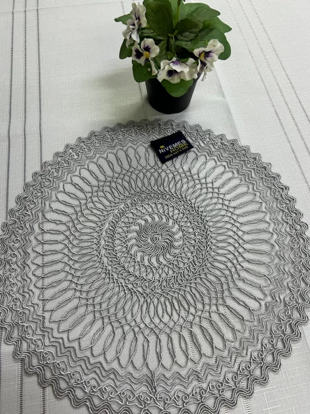 NİVEMESHOME GRİ ÖRME TAKIM 7 PARÇA SUNUMLUK SETİ (RUNNER + SUPLA 6 ADET) - 3