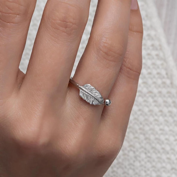 Yaprak Desenli 925 Gümüş Kadın Yüzük - Resim 4