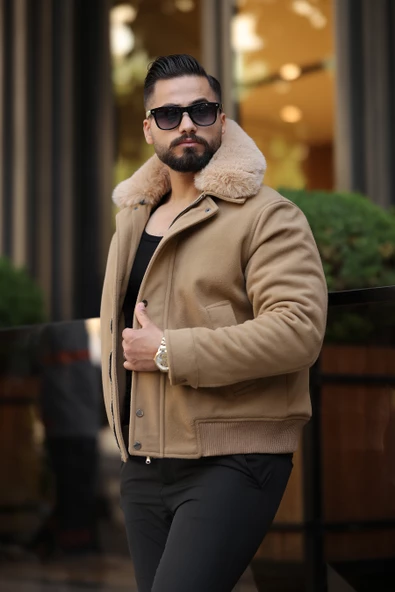 ERKEK YAKASI KÜRKLÜ KAŞE MONT - 9