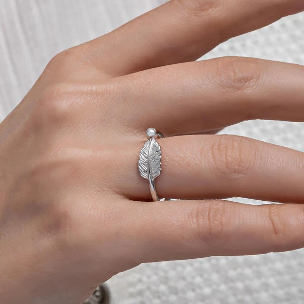 Yaprak Desenli 925 Gümüş Kadın Yüzük - Resim 5