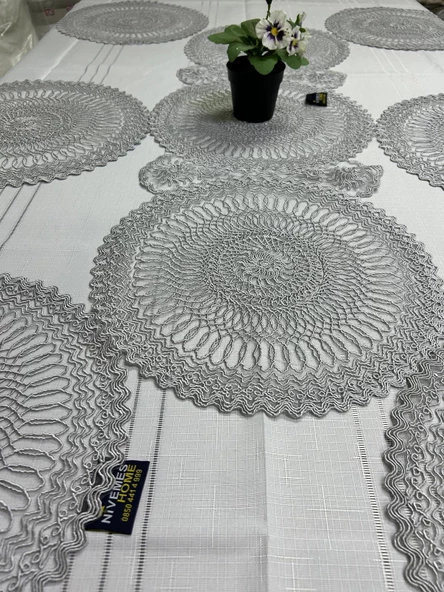 NİVEMESHOME GRİ ÖRME TAKIM 7 PARÇA SUNUMLUK SETİ (RUNNER + SUPLA 6 ADET) - 2