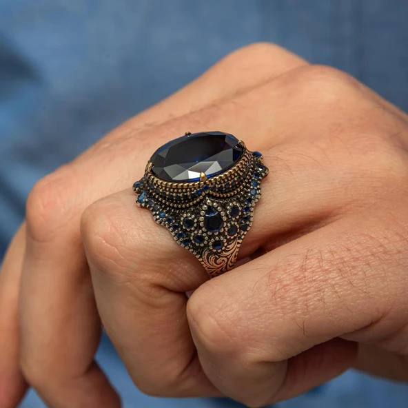 Parlament Mavi Taşlı 925 Gümüş Erkek Yüzük - Resim 5