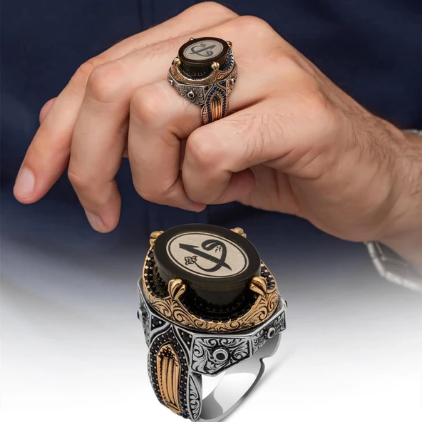 Elif Vav Harfli Oval 925 Gümüş Yüzük