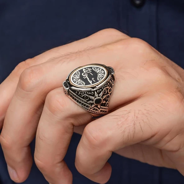 Hasbiyallah Hat Yazılı 925 Gümüş Yüzük - Resim 4