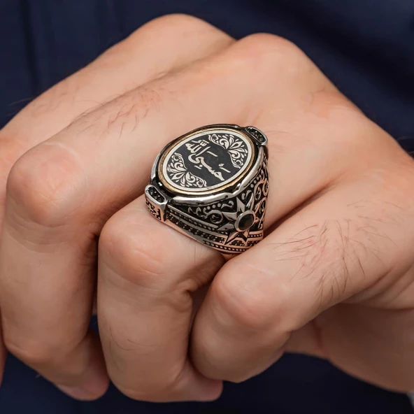 Hasbiyallah Hat Yazılı 925 Gümüş Yüzük - Resim 3