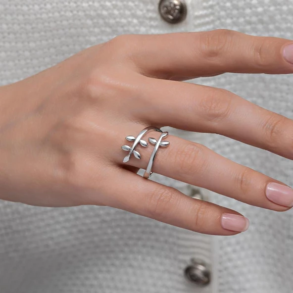 Yaprak Desenli 925 Gümüş Kadın Yüzük - 4