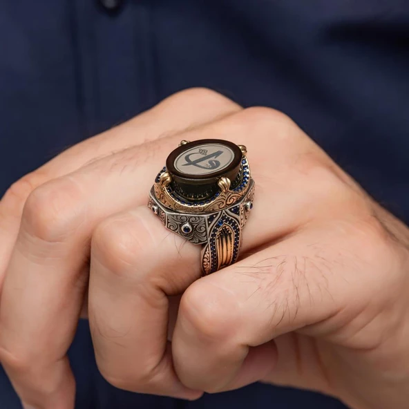 Elif Vav Harfli Oval 925 Gümüş Yüzük - 6