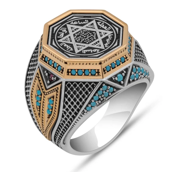 Mührü Süleyman İşleme Sekizgen Zorbey Serisi 925 Gümüş Erkek Yüzük - Resim 2