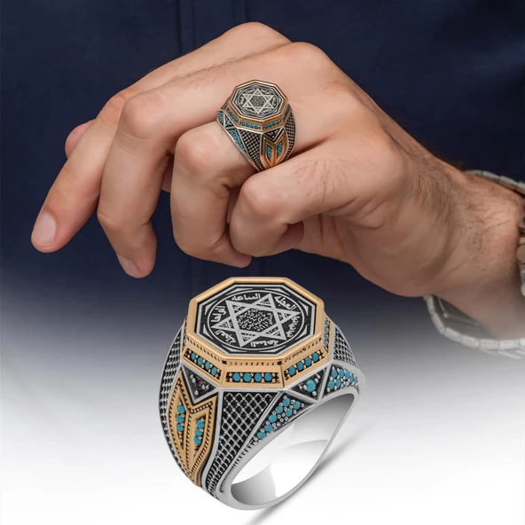 Mührü Süleyman İşleme Sekizgen Zorbey Serisi 925 Gümüş Erkek Yüzük ürün görseli